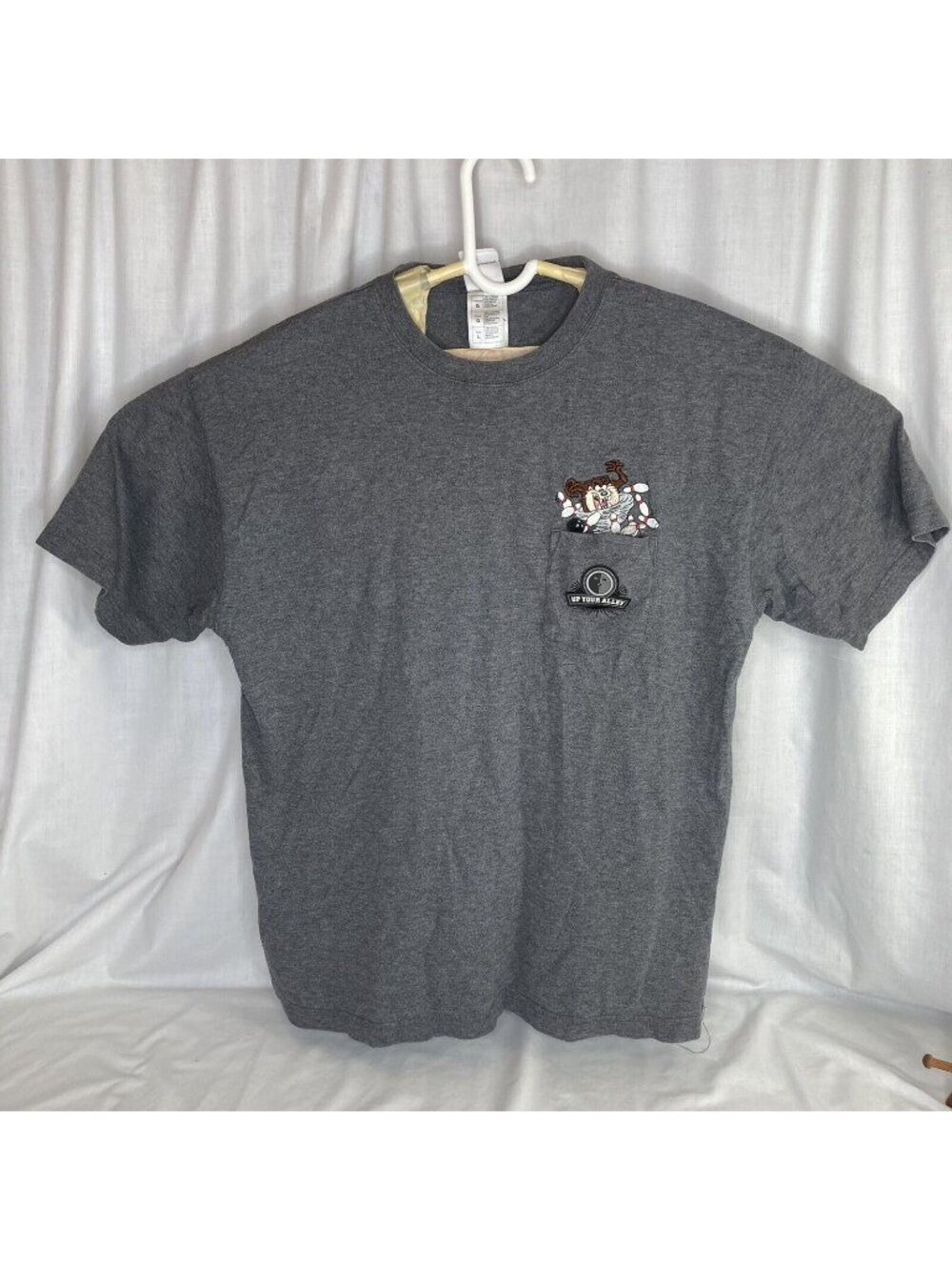 Vintage Warner Bros Tasmanian Devil Up Your Alley Bowling T-Shirt Embroidered LG